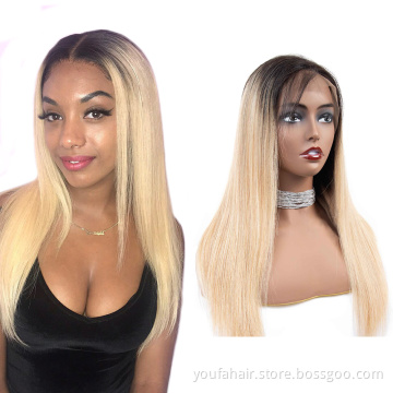 Youfa 12A Brazilian Virgin Hair Ombre Color 1b/27 13x4 HD Lace Wig Pre-Plucked Cuticle Aligned Raw Hair Transparent Lace Wigs